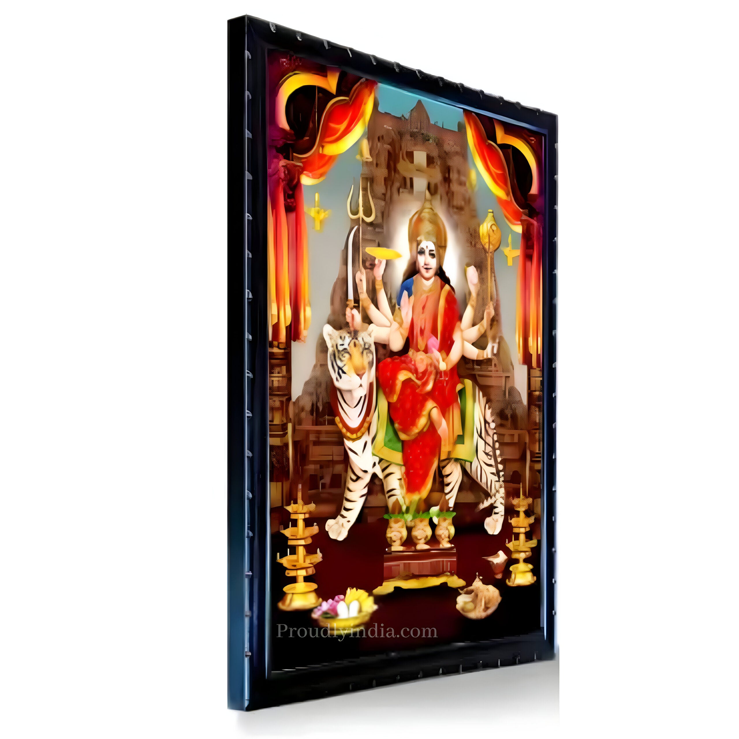 Lord Durga Maa Digital Print With Wood Frame