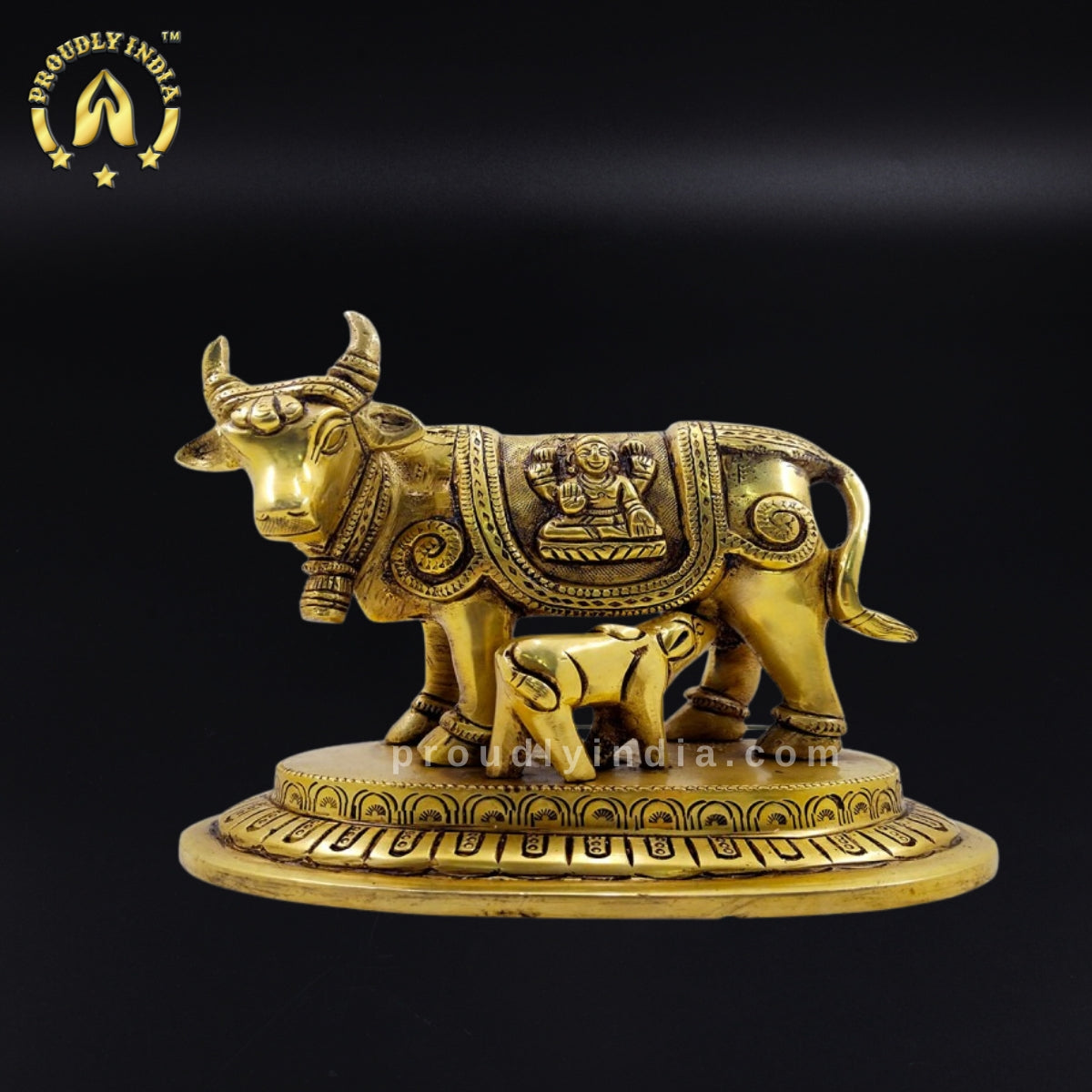 Brass Kamdhenu Cow and Calf Statue