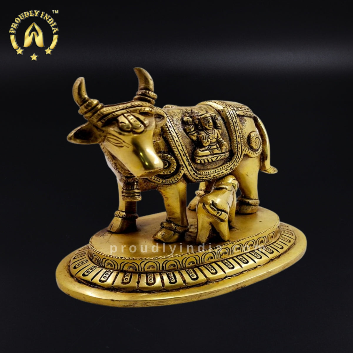 Brass Kamdhenu Cow and Calf Statue