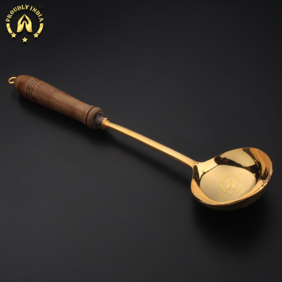 Set of 5 Brass Ladle with Wooden Handle