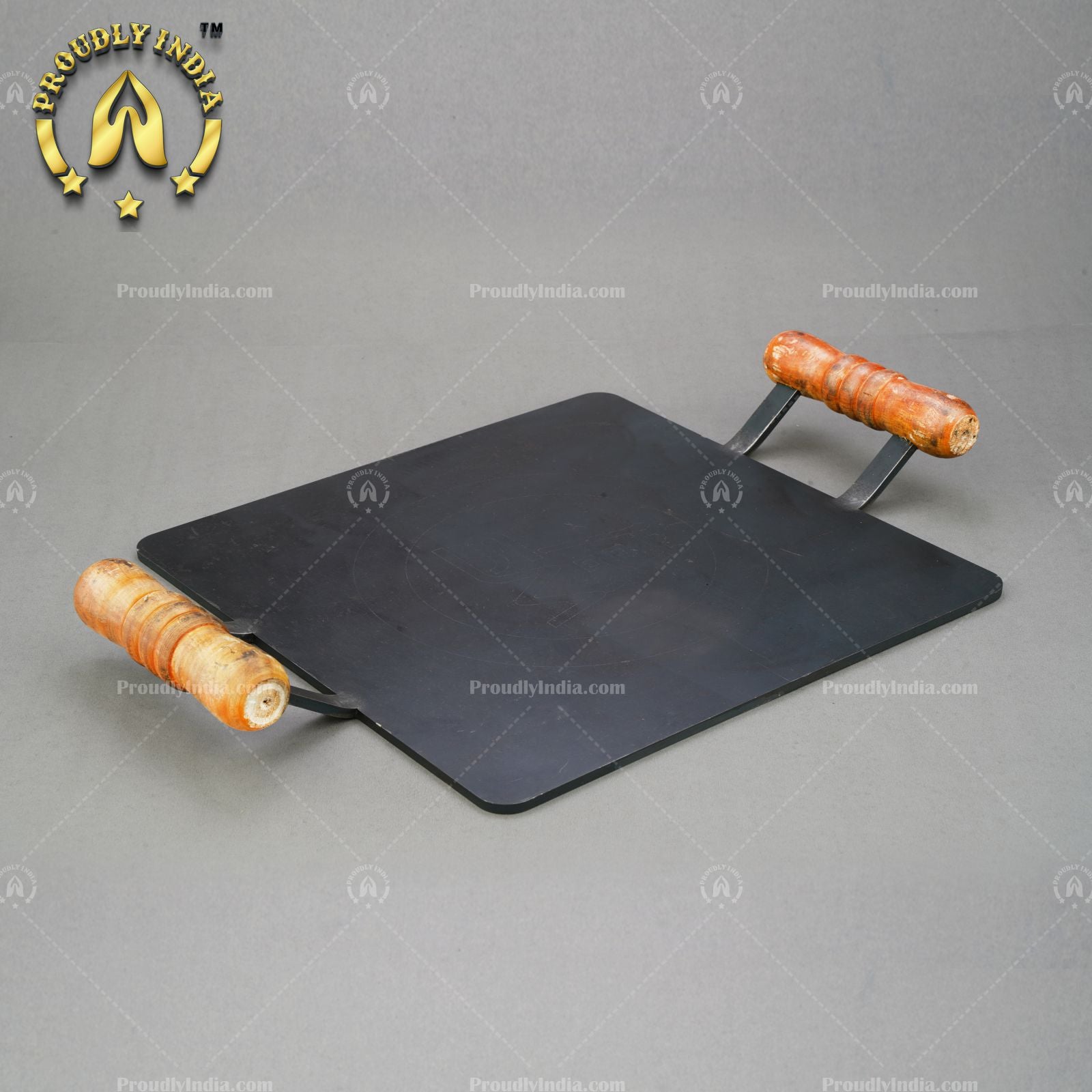 Cast Iron Square Dosa Tawa with Wooden Handles