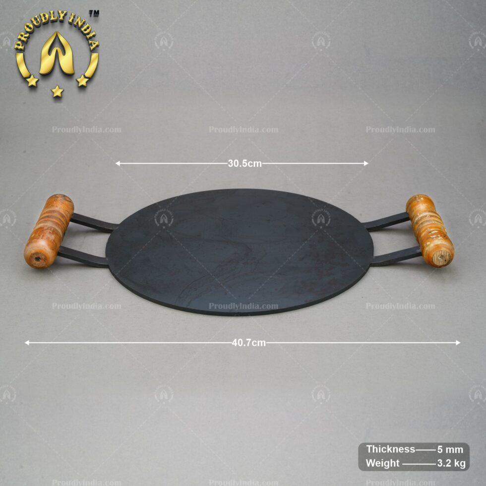 Round Cast Iron Dosa Tawa with Wooden Handles