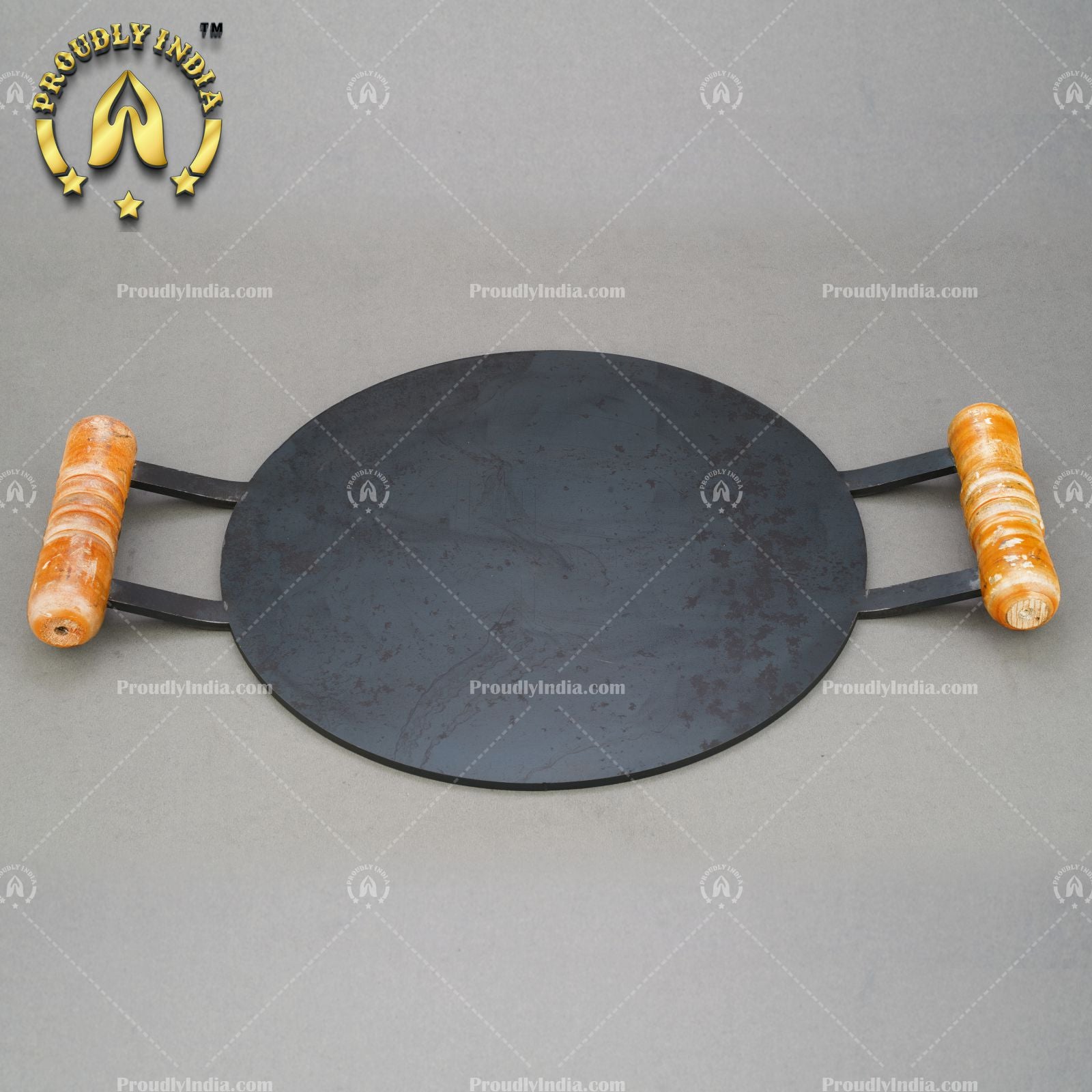 Round Cast Iron Dosa Tawa with Wooden Handles