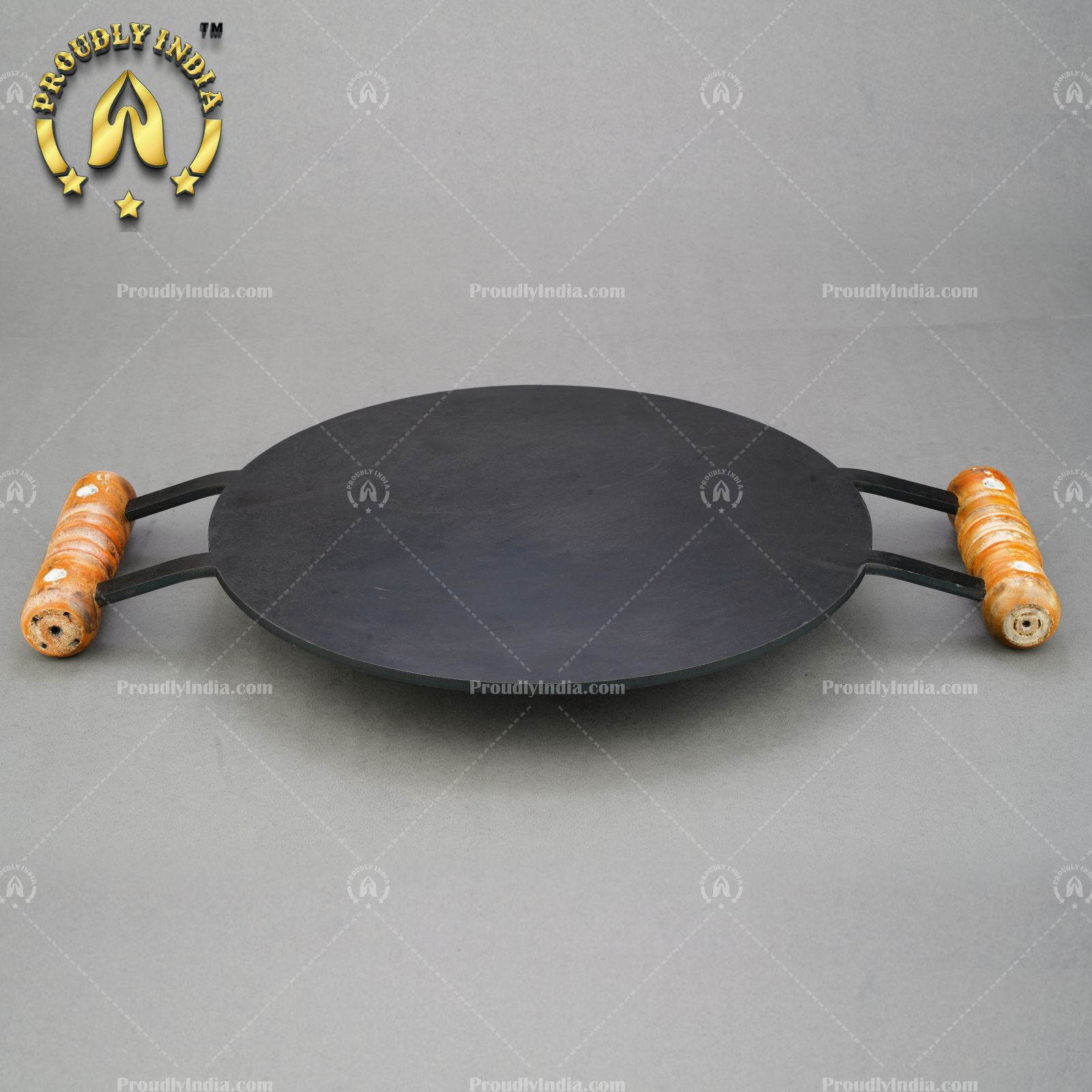 Round Cast Iron Dosa Tawa with Wooden Handles