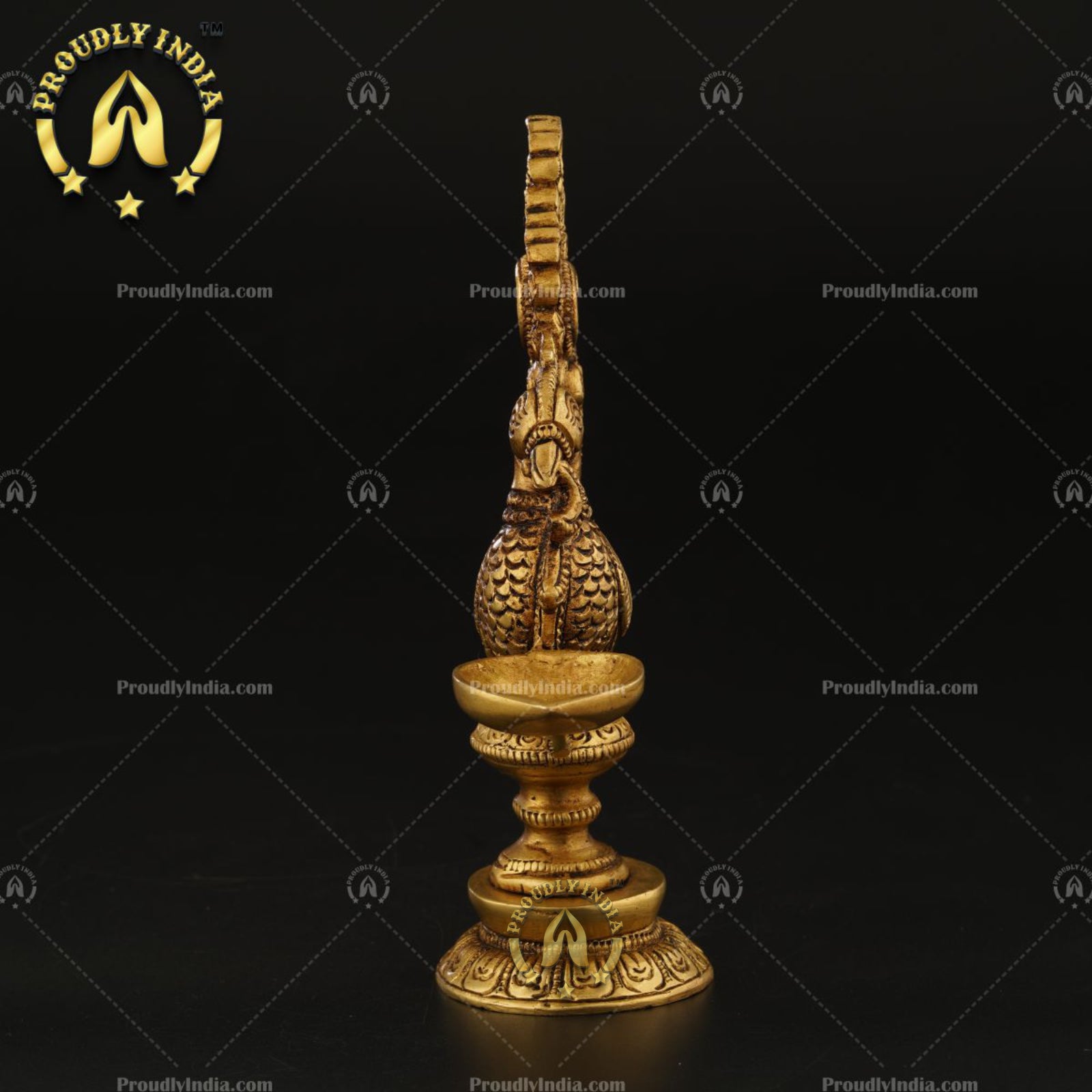 Traditional Peacock Brass Oil Lamp Diya Stand Set