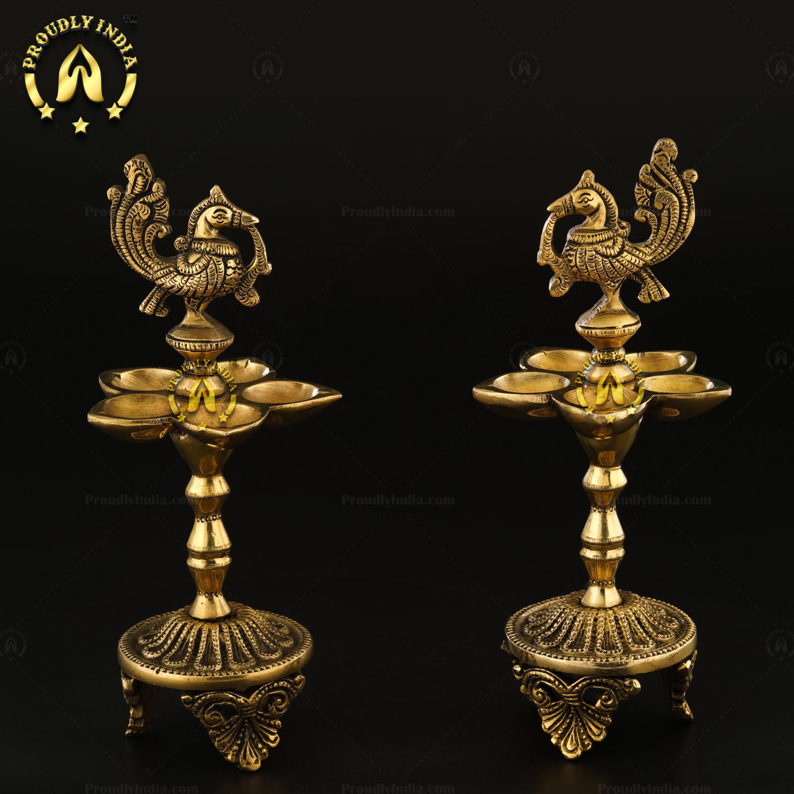 Set of 2 Brass Antique Finish Brass Annam 5 wick Lamp.