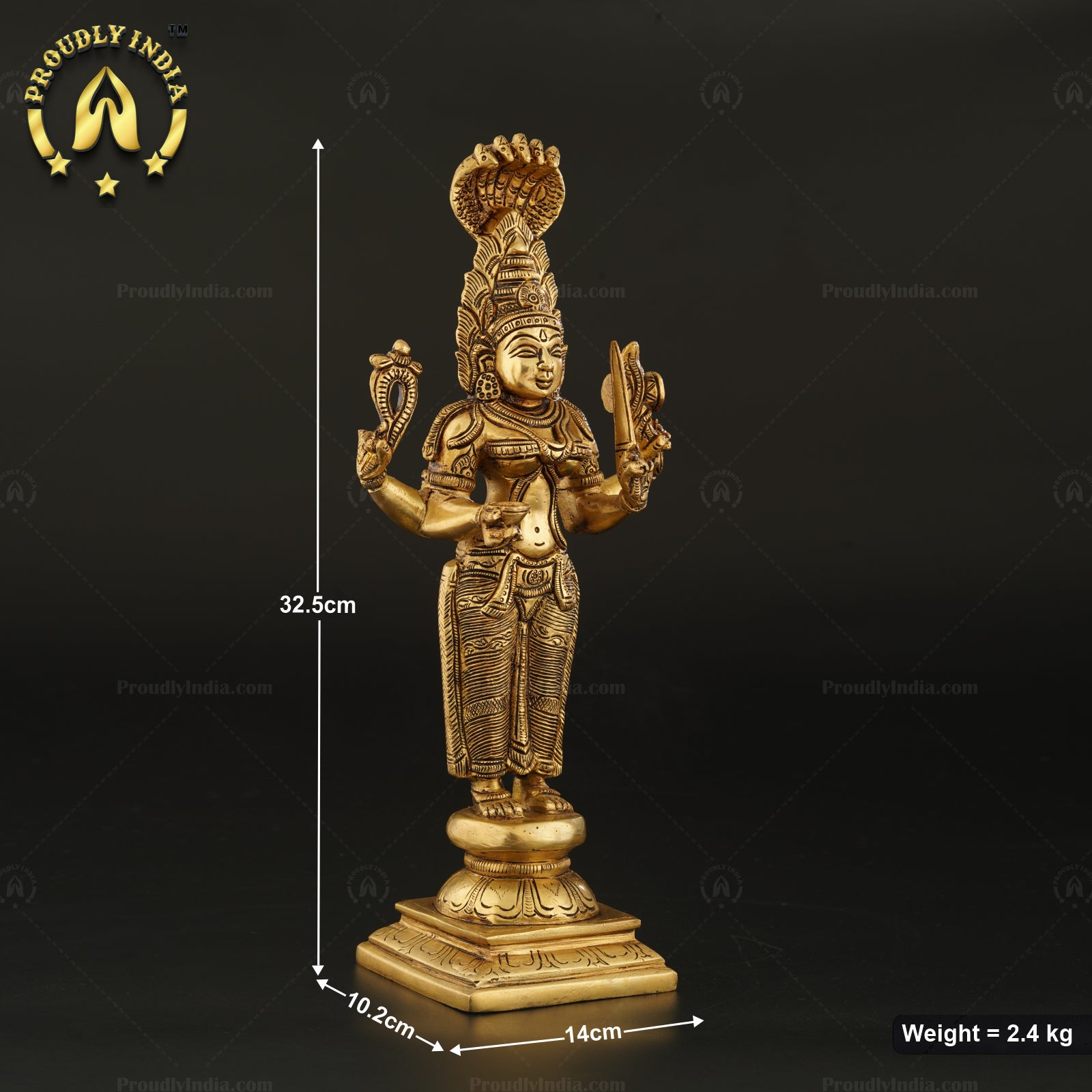 Exquisite 12.8 Inch Brass Mariamman Goddess Statue