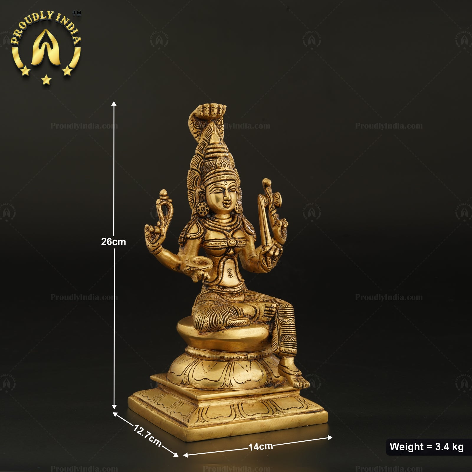 10" Goddess Mariamman Brass Statue