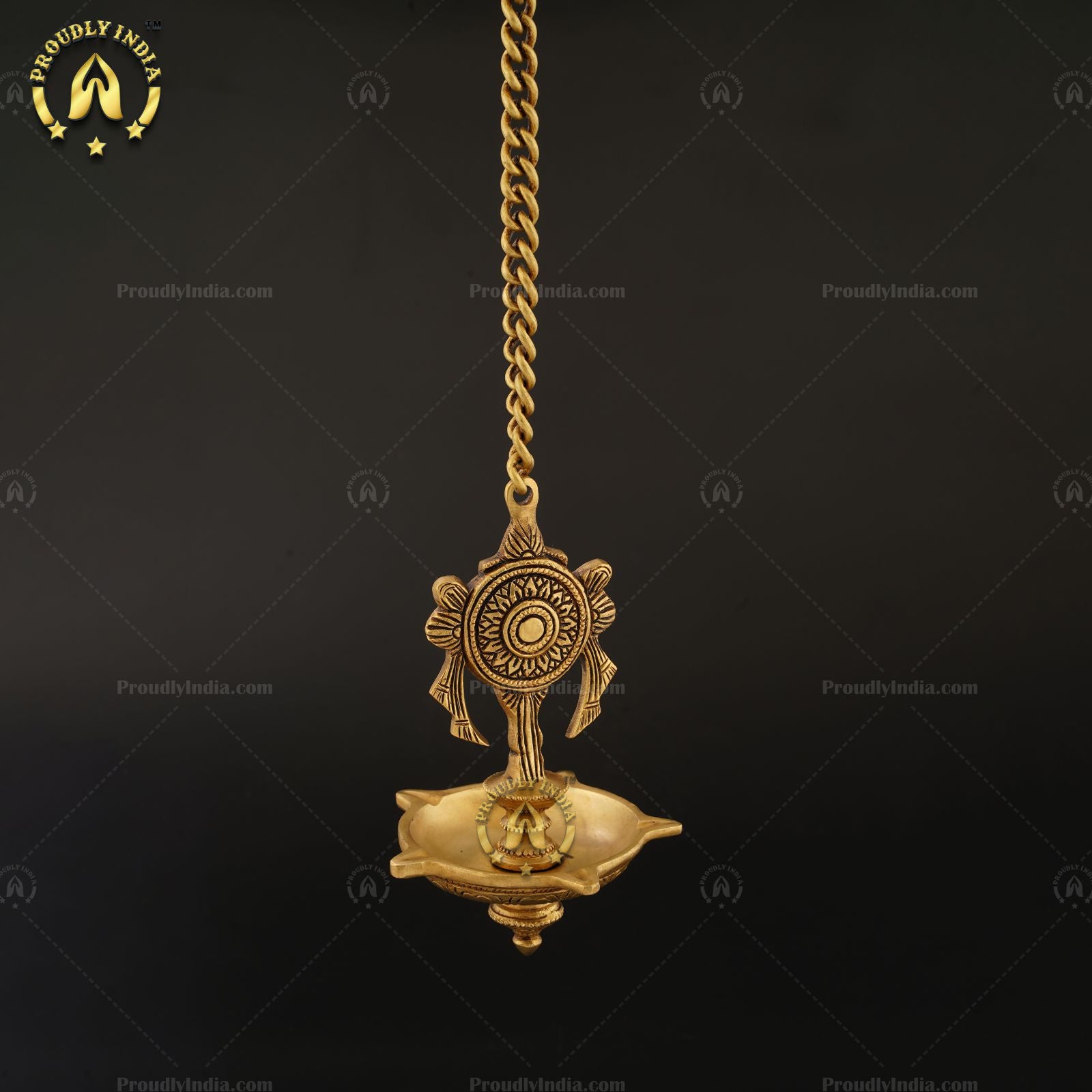 Traditional Brass Wall Hanging 5 Wicks Sangu Chakra Diya.