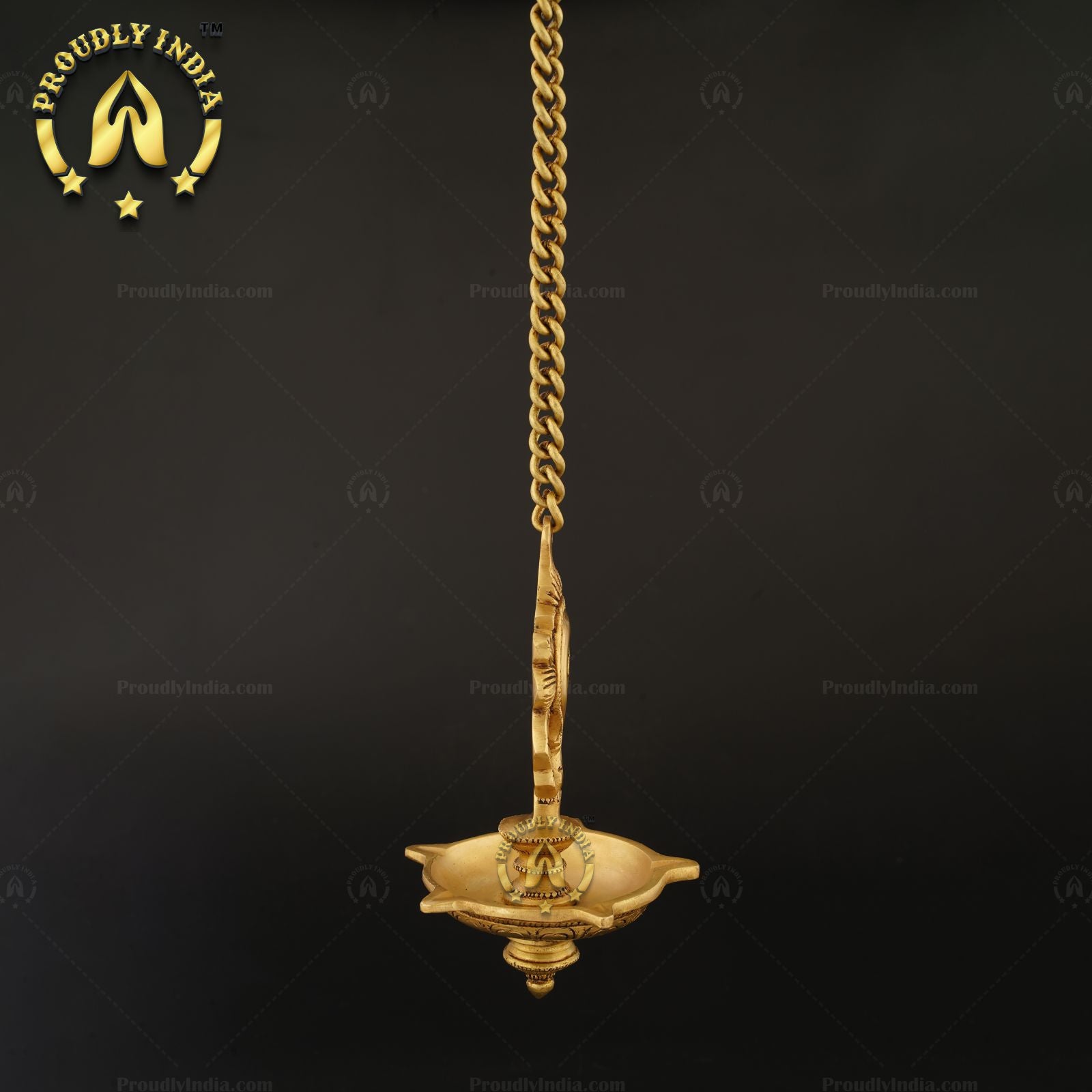 Traditional Brass Wall Hanging 5 Wicks Sangu Chakra Diya.