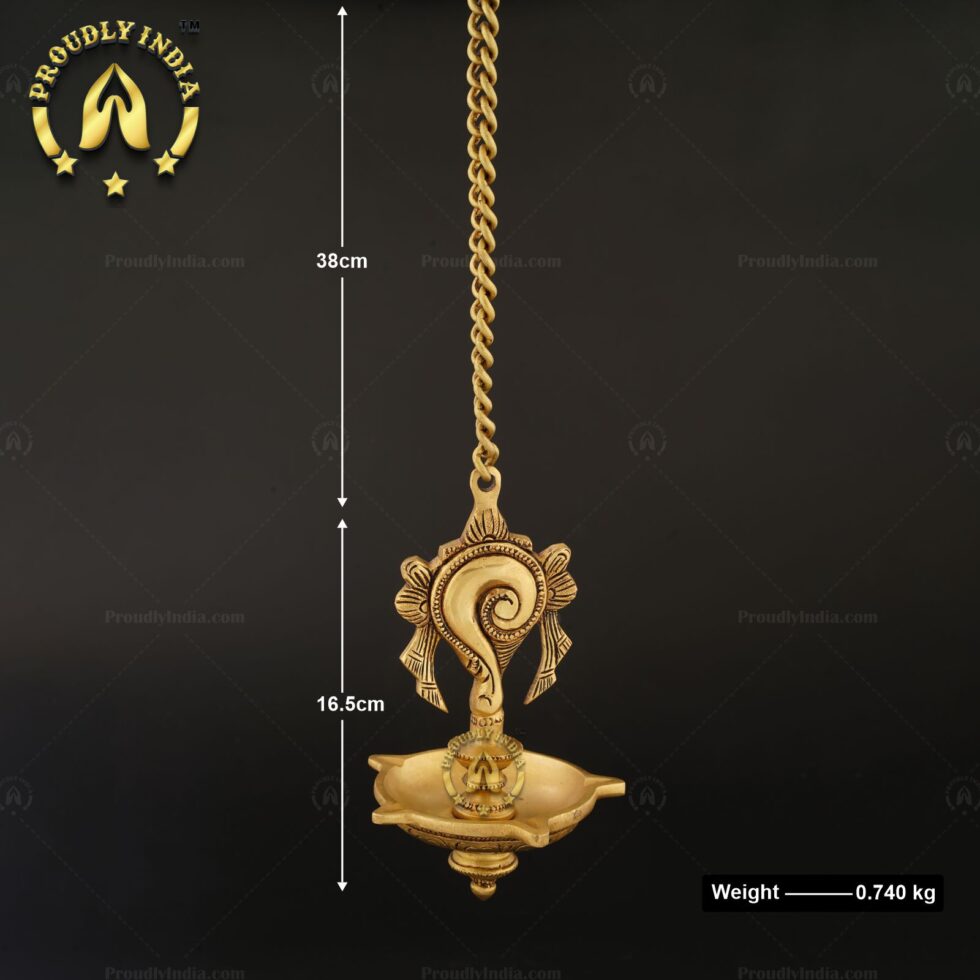 Traditional Brass Wall Hanging 5 Wicks Sangu Chakra Diya.