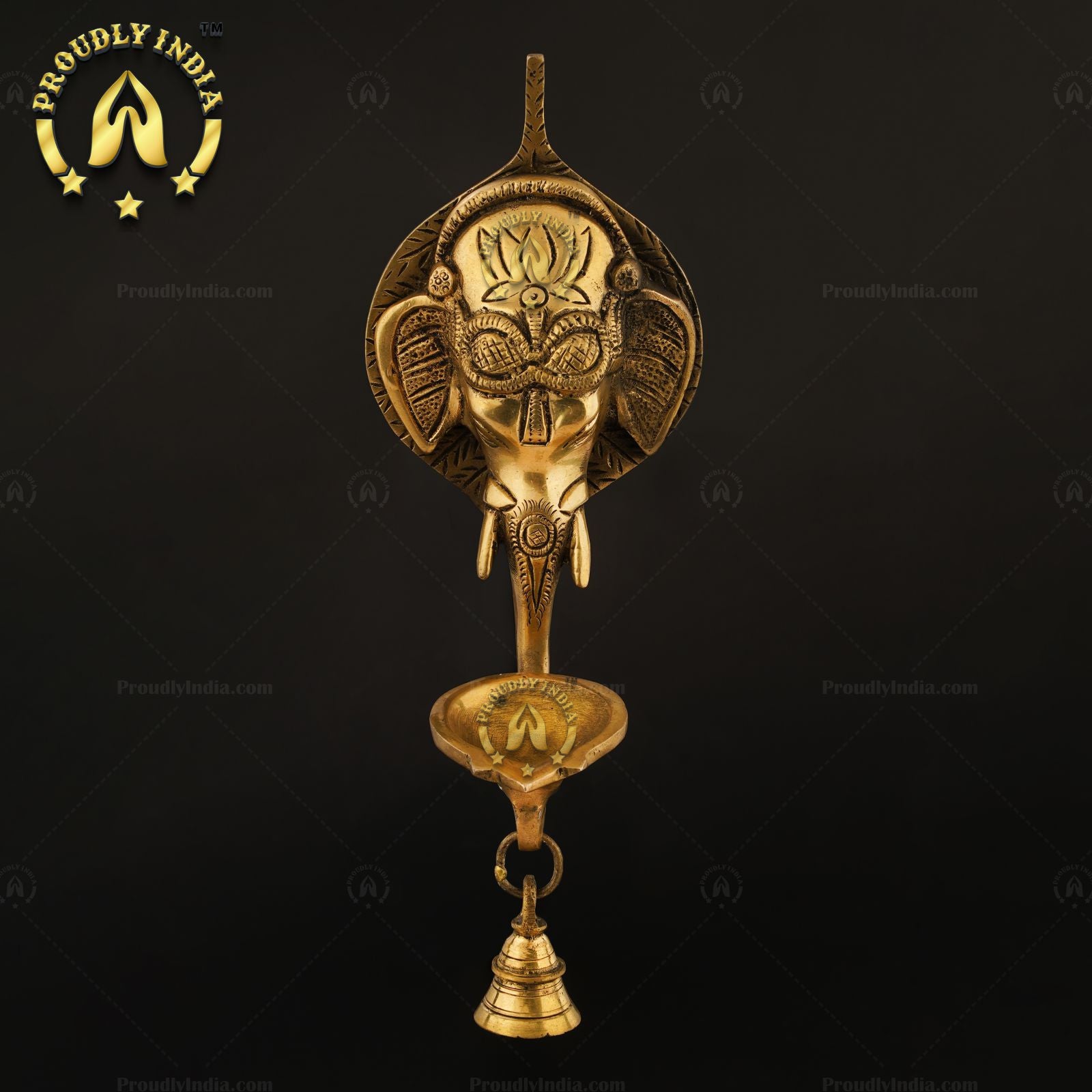 Traditional Handmade Brass Ganesha Wall Hanging Diya with Bell.