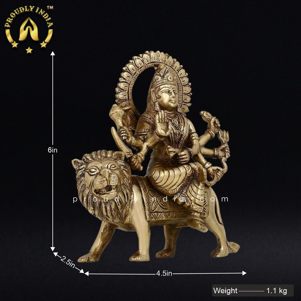 6" Goddess Durga on Lion Statue