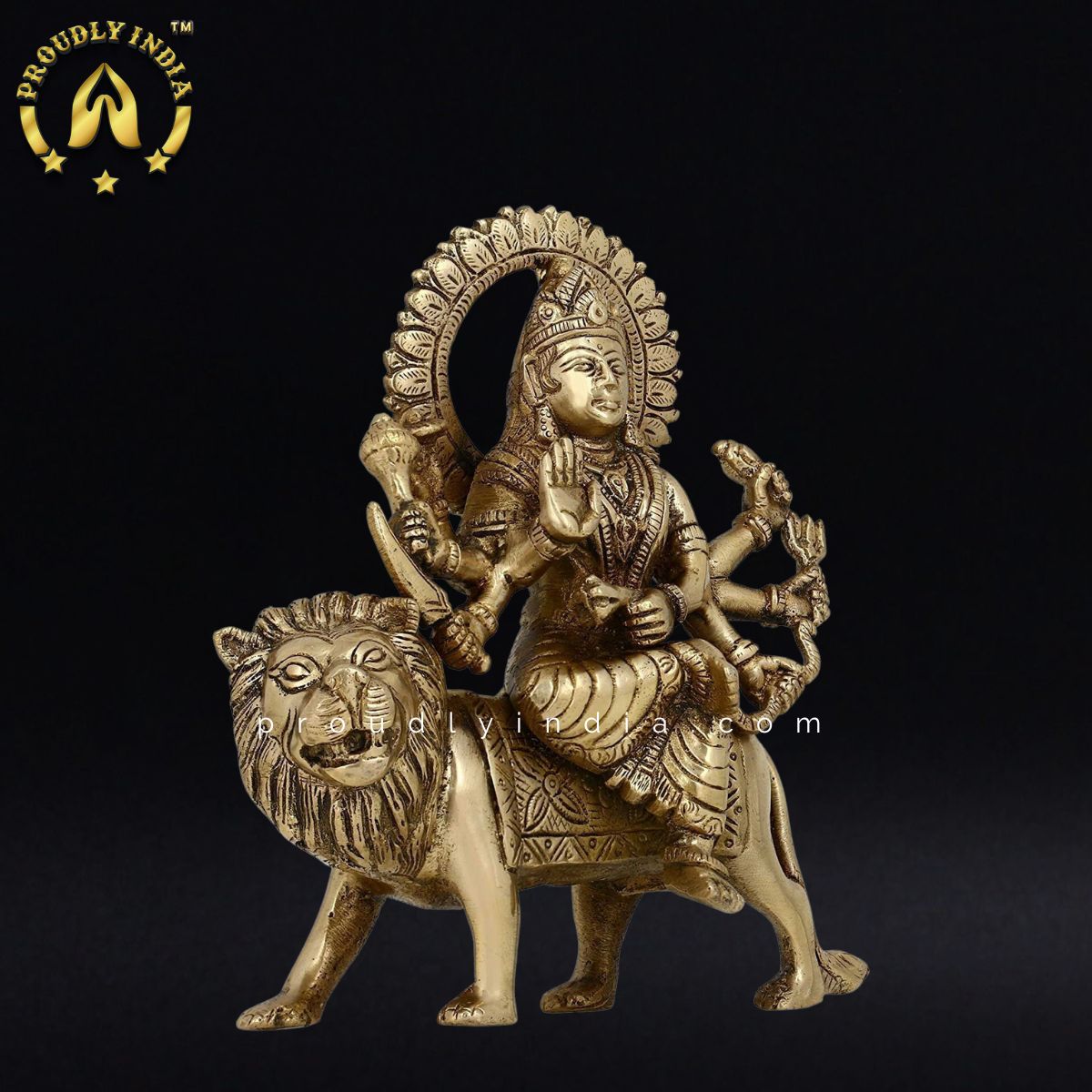 6" Goddess Durga on Lion Statue