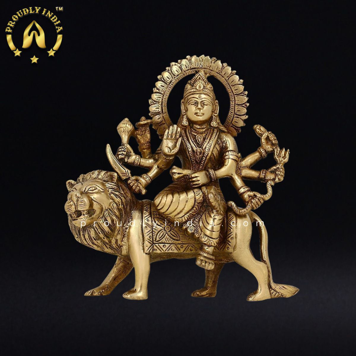 6" Goddess Durga on Lion Statue