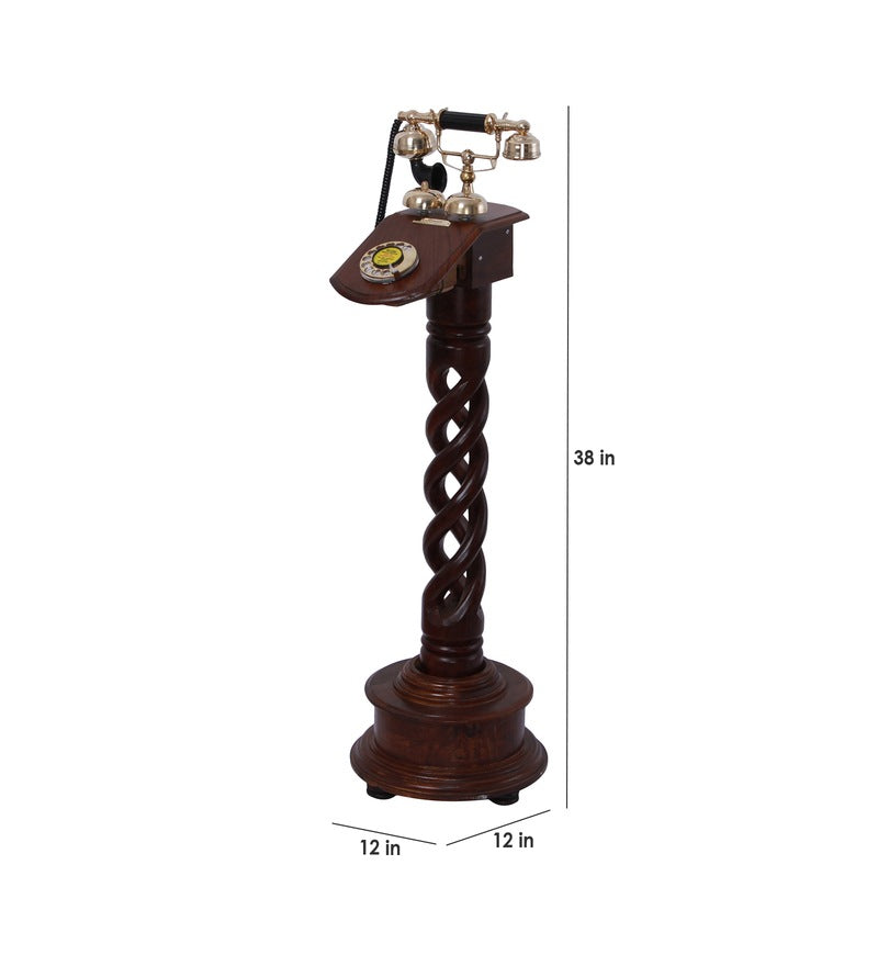 Wood And Brass Retro Pole Type Standing Telephone
