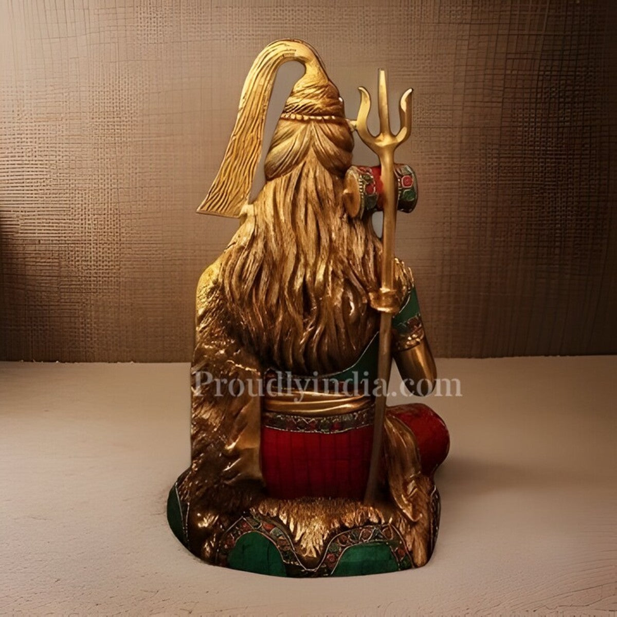 Exquisite 13.5 Inch Brass Lord Shiva Idol with Stones Embedded