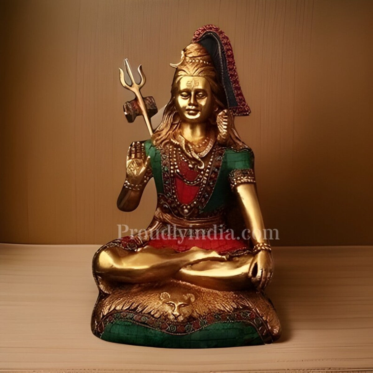 Exquisite 13.5 Inch Brass Lord Shiva Idol with Stones Embedded