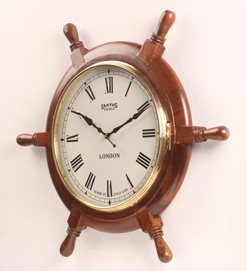 Wooden Ship Wheel Maritime Exclusive Clock