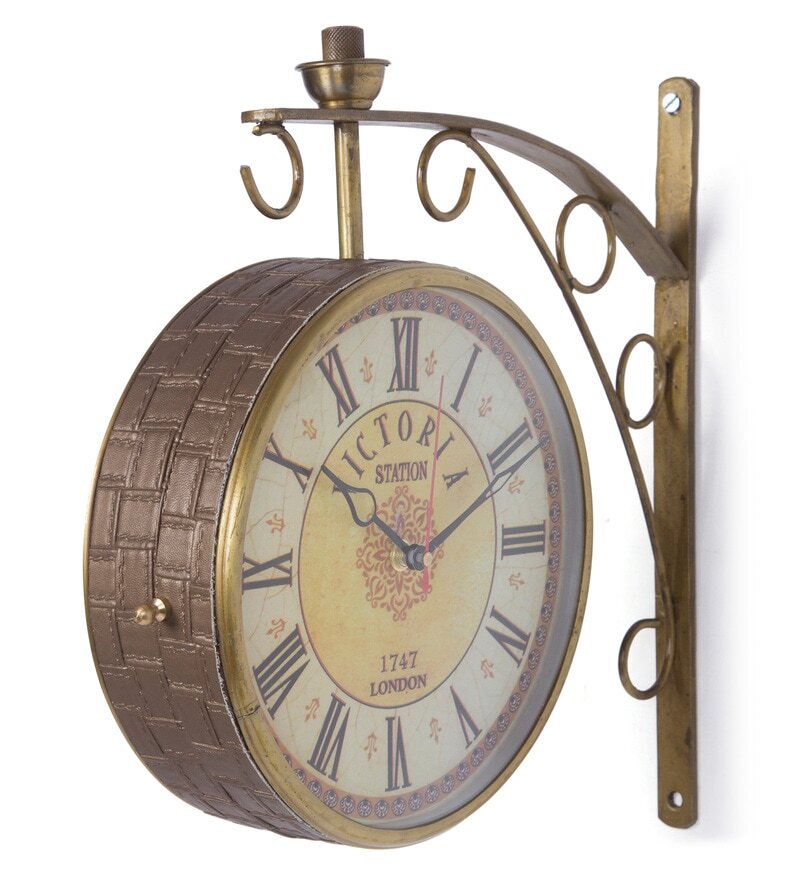 Brown Leather Wrapped 8 Inch Double Sided Platform Wall Clock