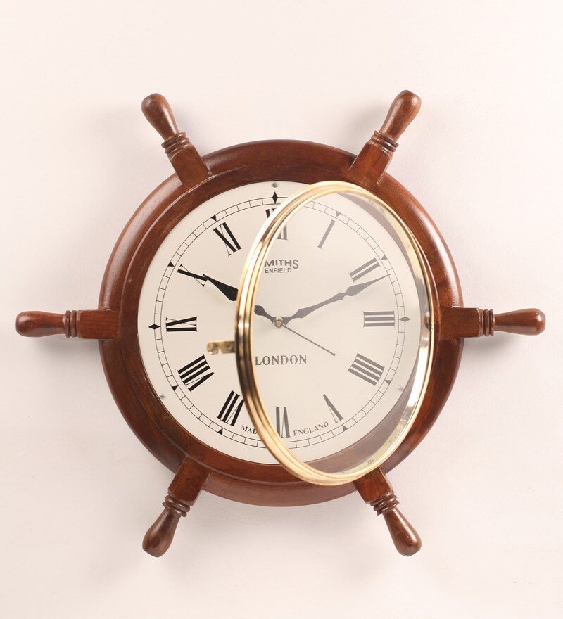 Wooden Ship Wheel Maritime Exclusive Clock