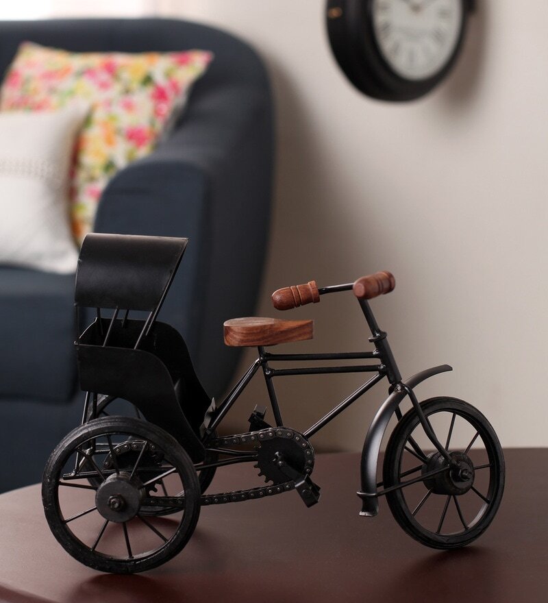 Brown & Black Wood & Metal Vintage Cycle Taxi Showpiece