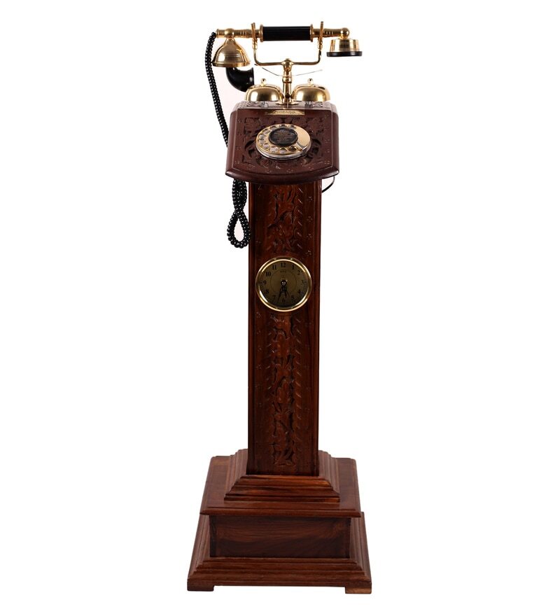 Tower Rotatory Dial Antique Telephone With Clock