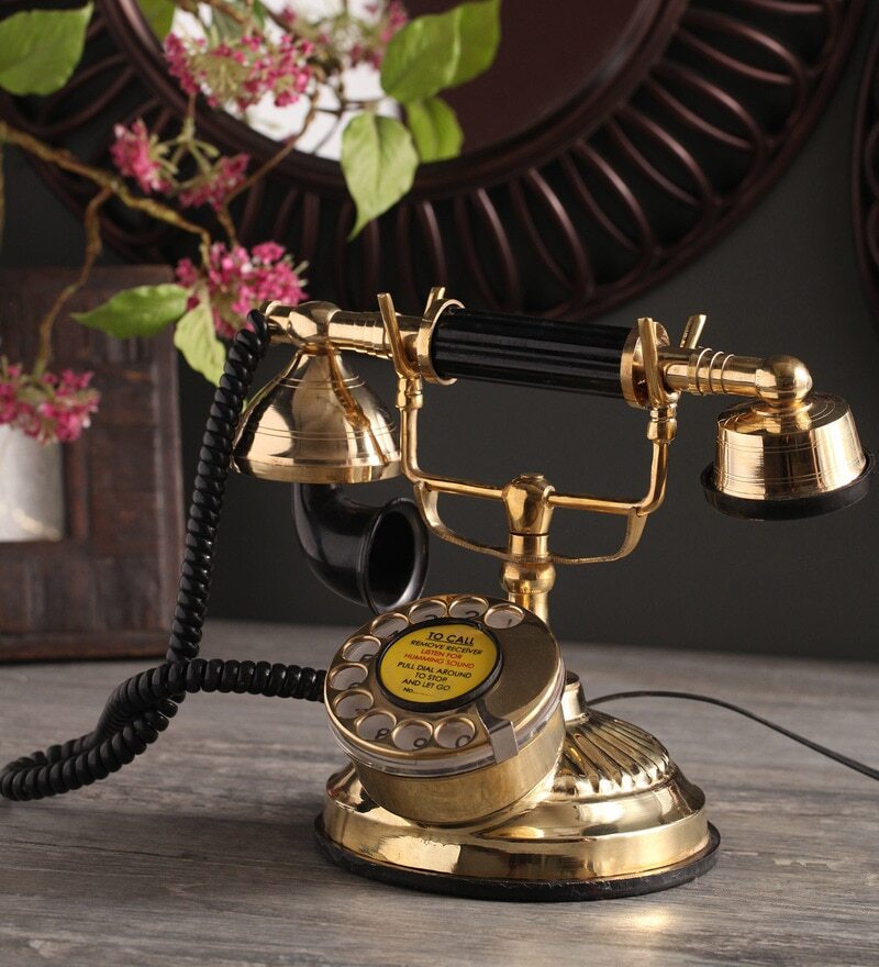 Brass Metal Round Dial Flower Designed Retro Telephone