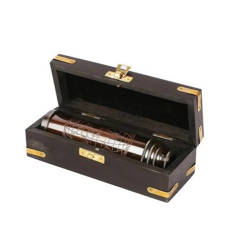 Brown Brass Compact Long Lens Telescope With Box