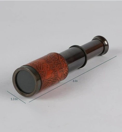 Leather Covered Brass Vintage Compact Telescope In Box