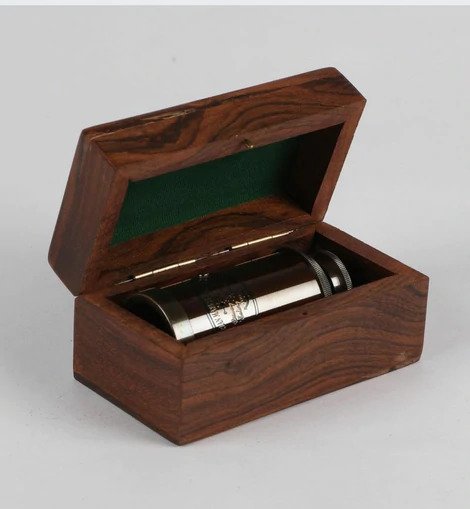 Antique Brown Brass Compact Telescope In Box