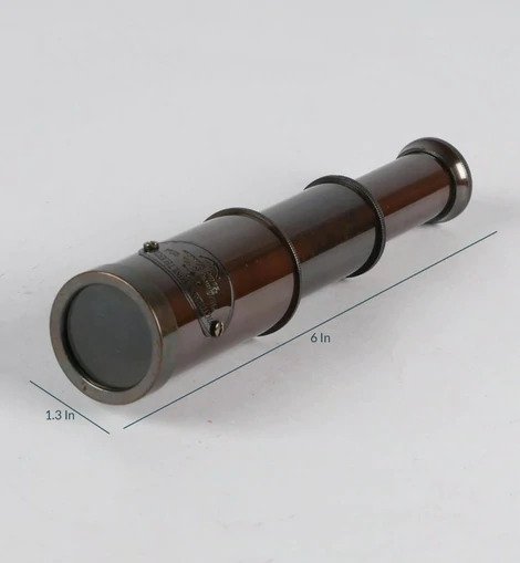 Antique Brown Brass Compact Telescope In Box