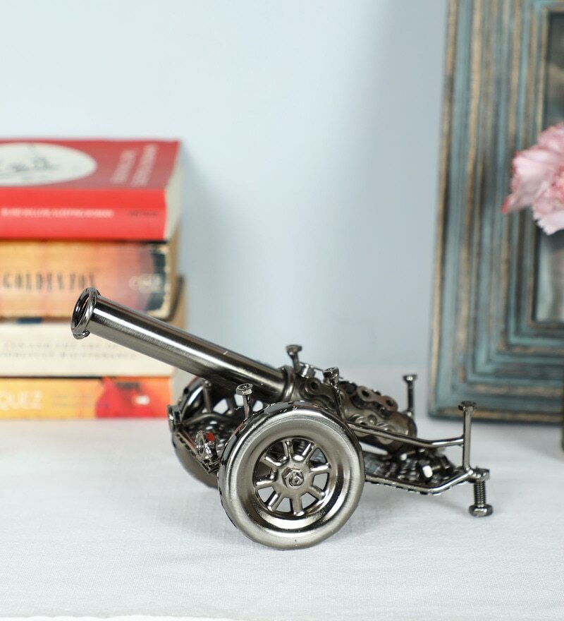 Vintage Style Grey Metal Canon Miniature Showpiece