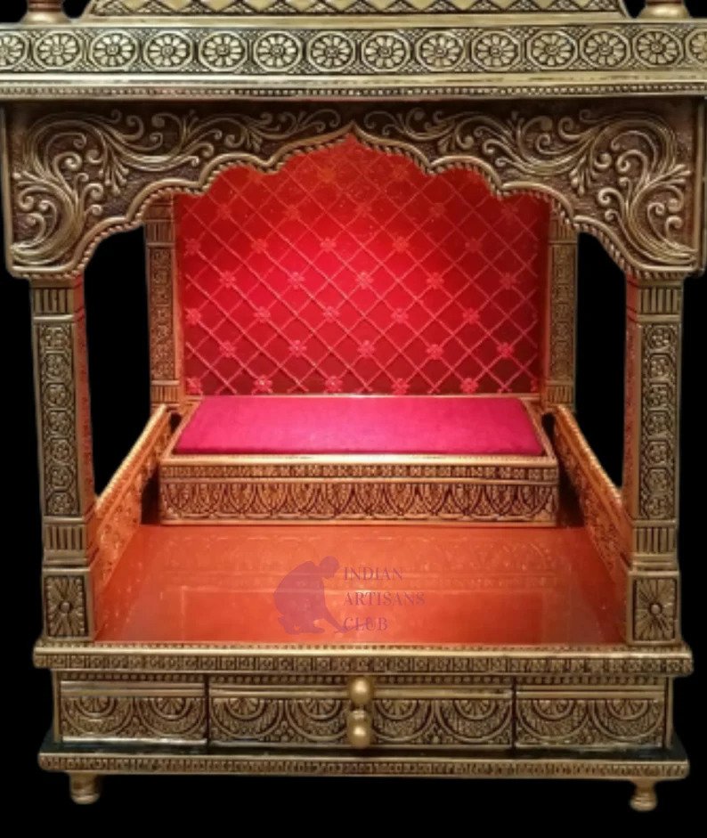 Big Square Mandir With Ghumat/Traditional Indian Style, Big Square Mandir With Ghumat,Hindu Puja Mandir,Pooja Ghar Mandap For Worship Home Office Wall Decor Art