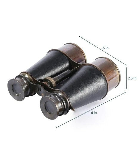 Black And Brown Leather Wrapped Binoculars With Leather Pouch