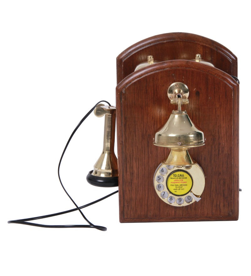 Wood And Brass Rhombus Landline Telephone With Light
