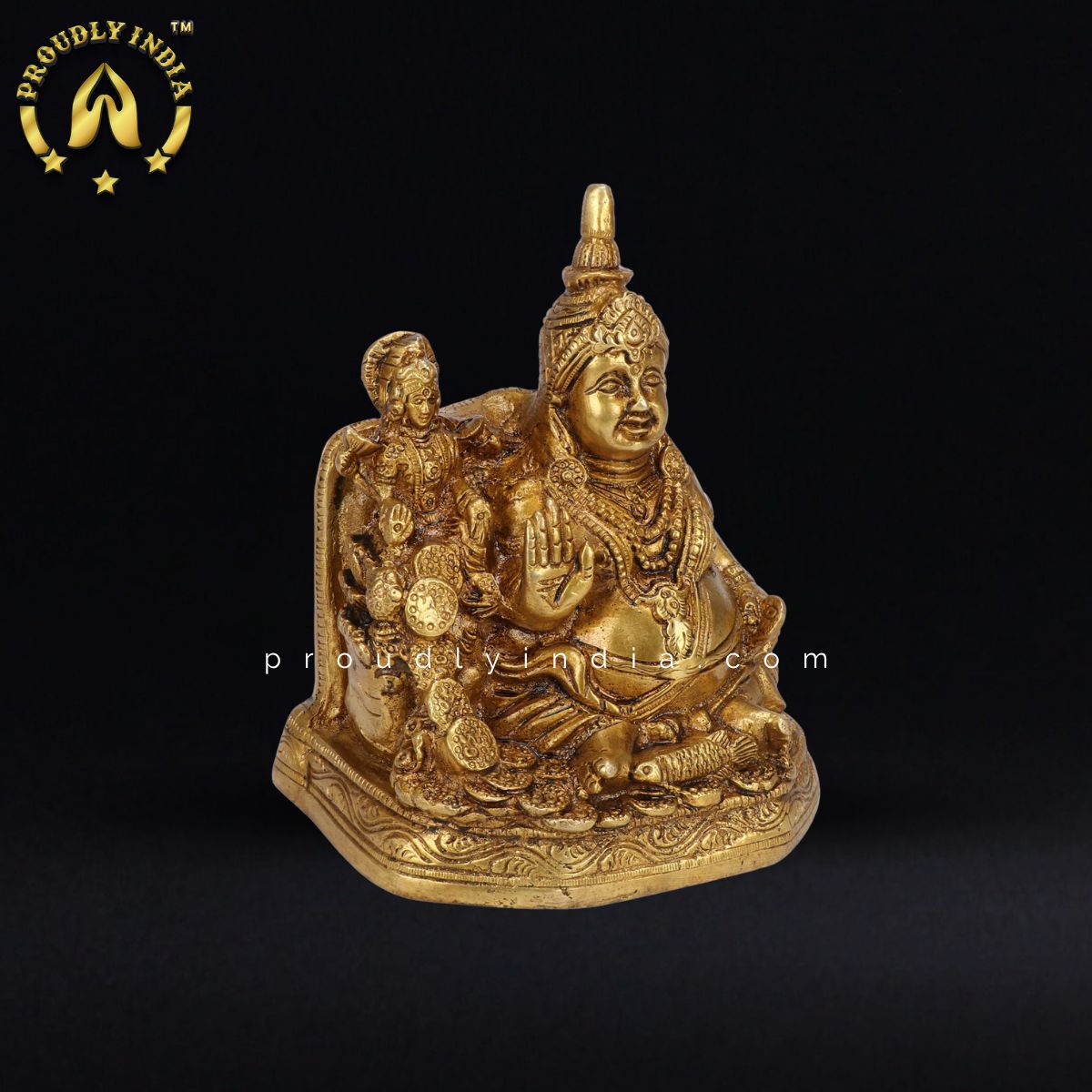 5.9" Brass Kuber With Lakshmi Statue