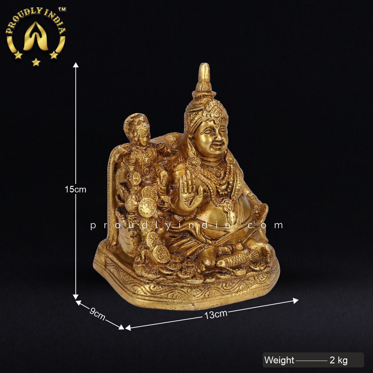 5.9" Brass Kuber With Lakshmi Statue