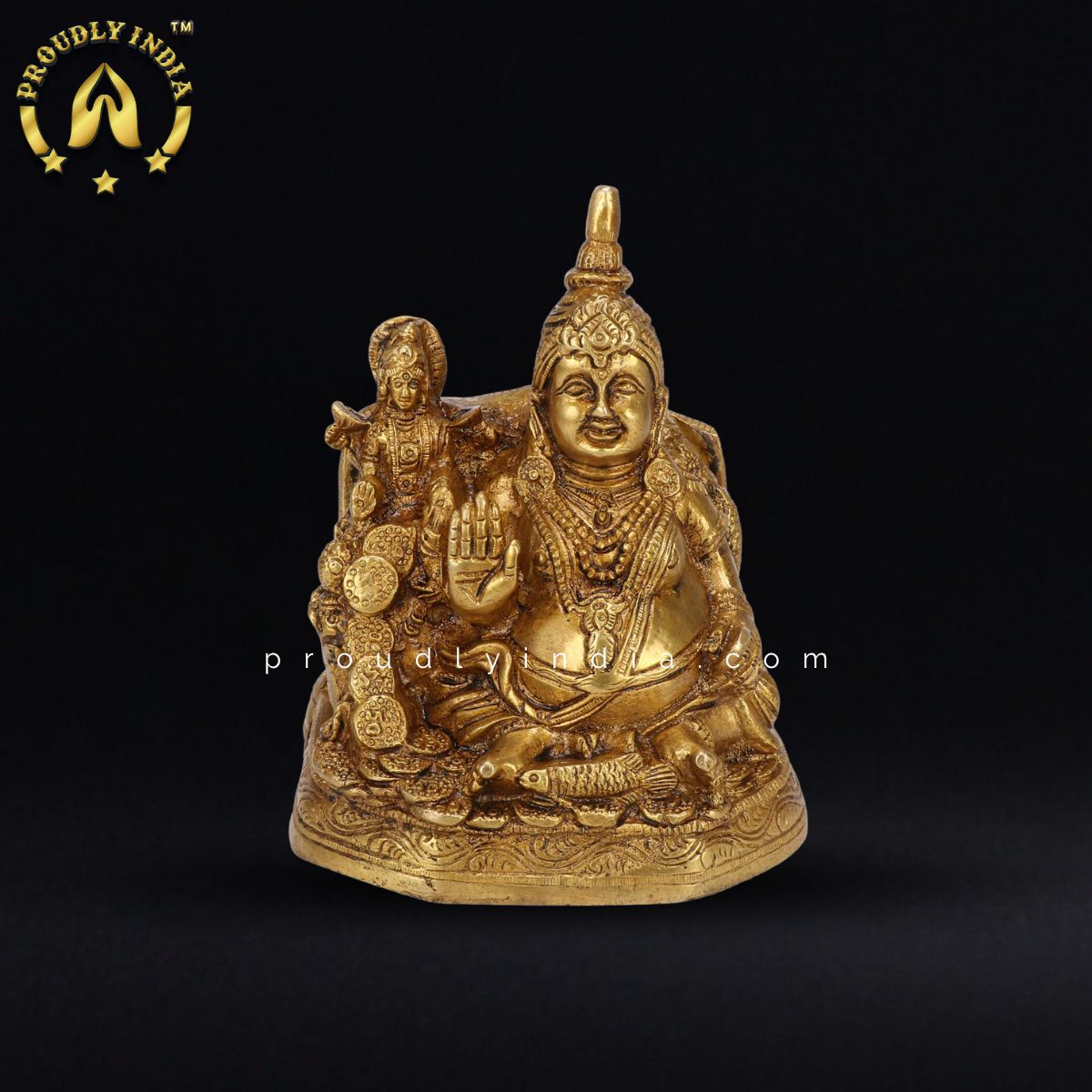 5.9" Brass Kuber With Lakshmi Statue
