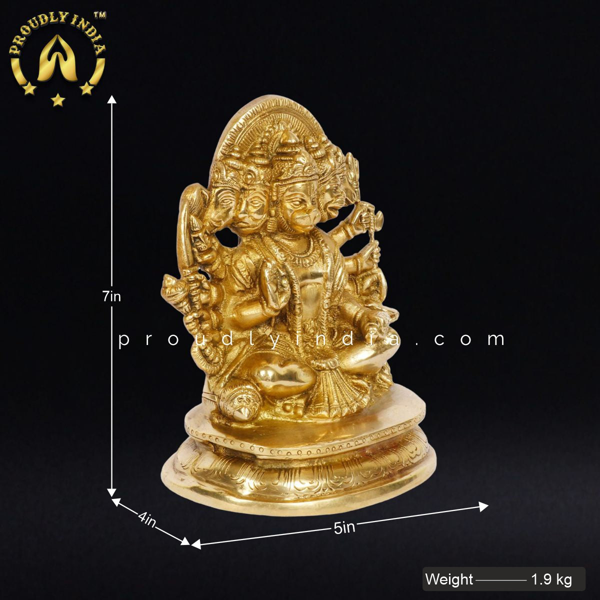 7" Brass Panchmukhi Hanuman Statue