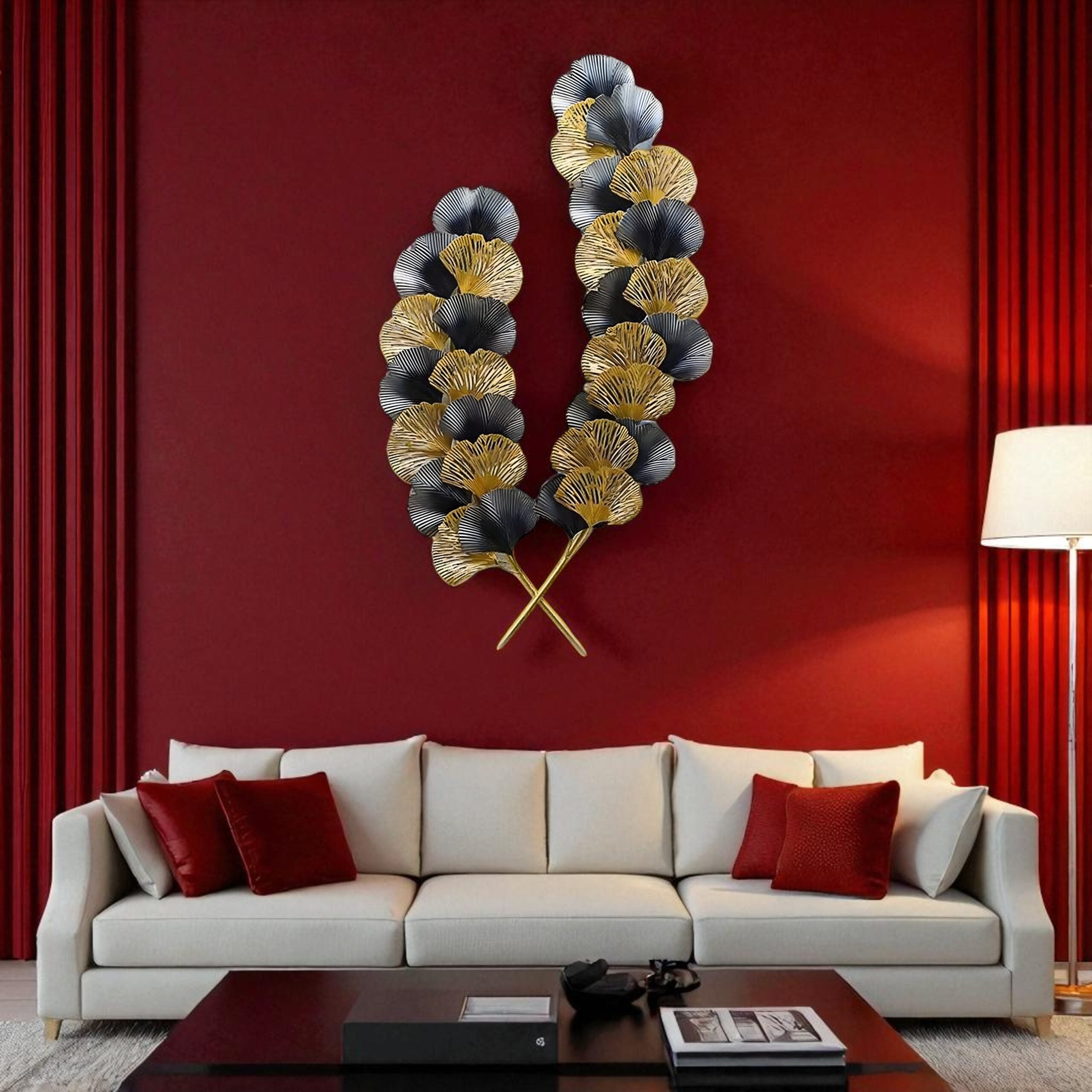 Golden Duet – Ginkgo Leaf Metal Wall Sculpture