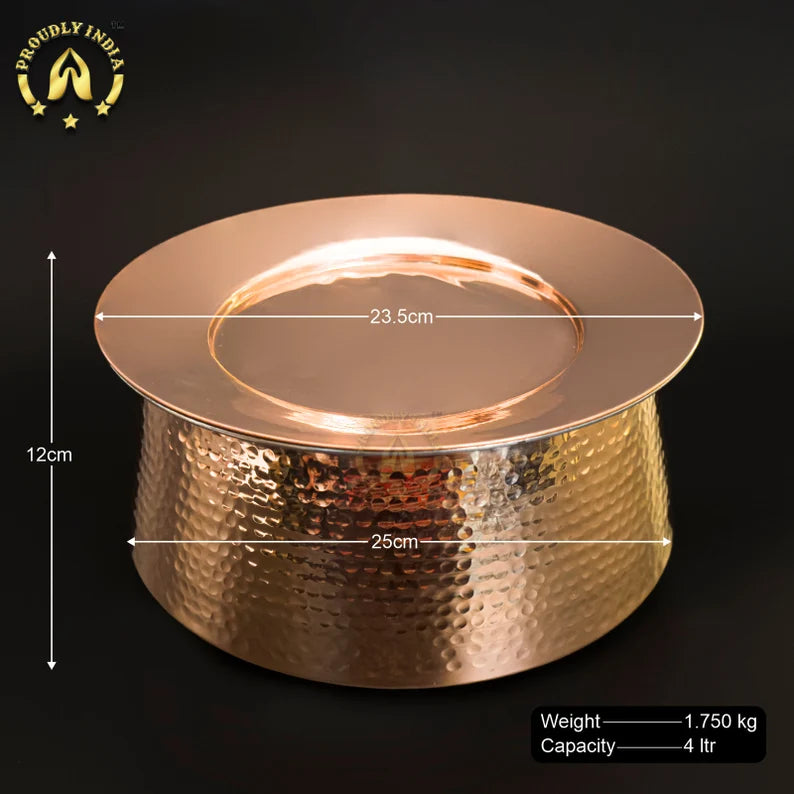 Set Of 3 Hammered Copper Handi with Lid