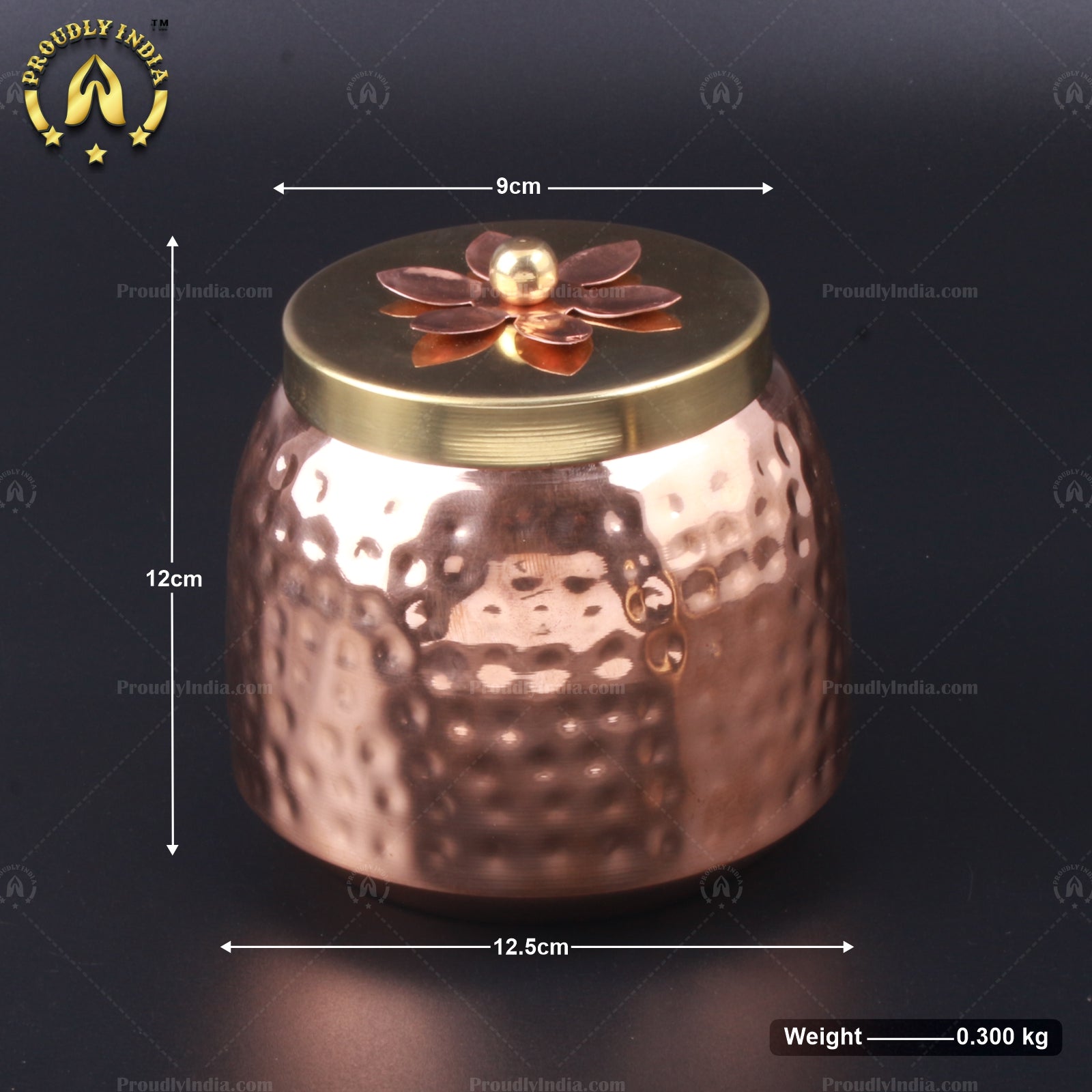 Set Of 2 Copper Hammered Container With Brass Lid