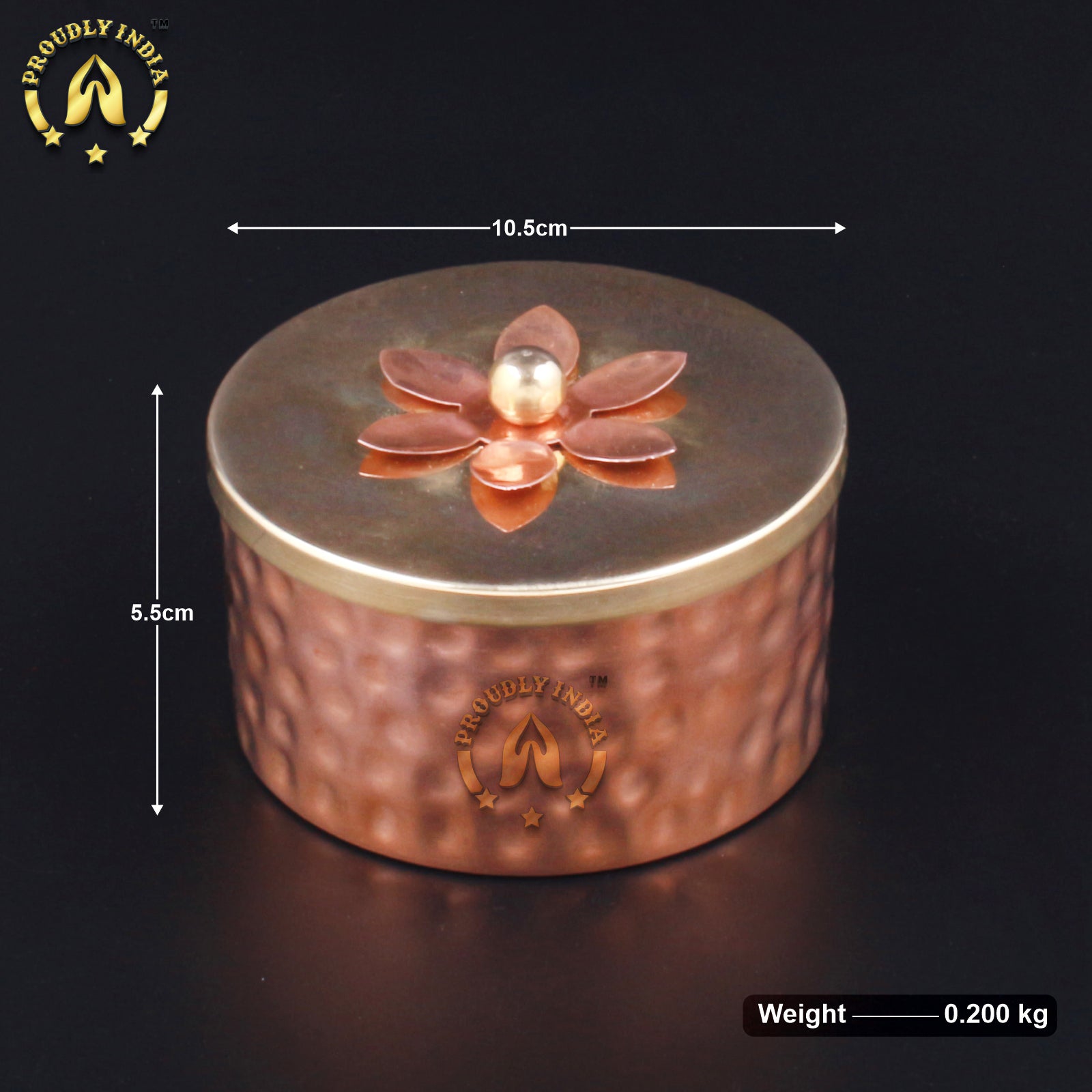Set of 2 Copper Lotus Container With Brass Lid