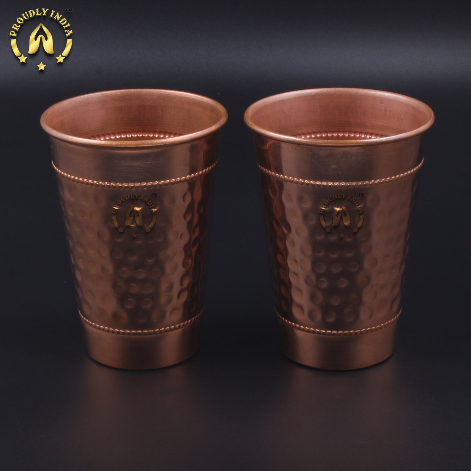 Set of 2 Pure Copper Hammered Drinking Glass 400 ml