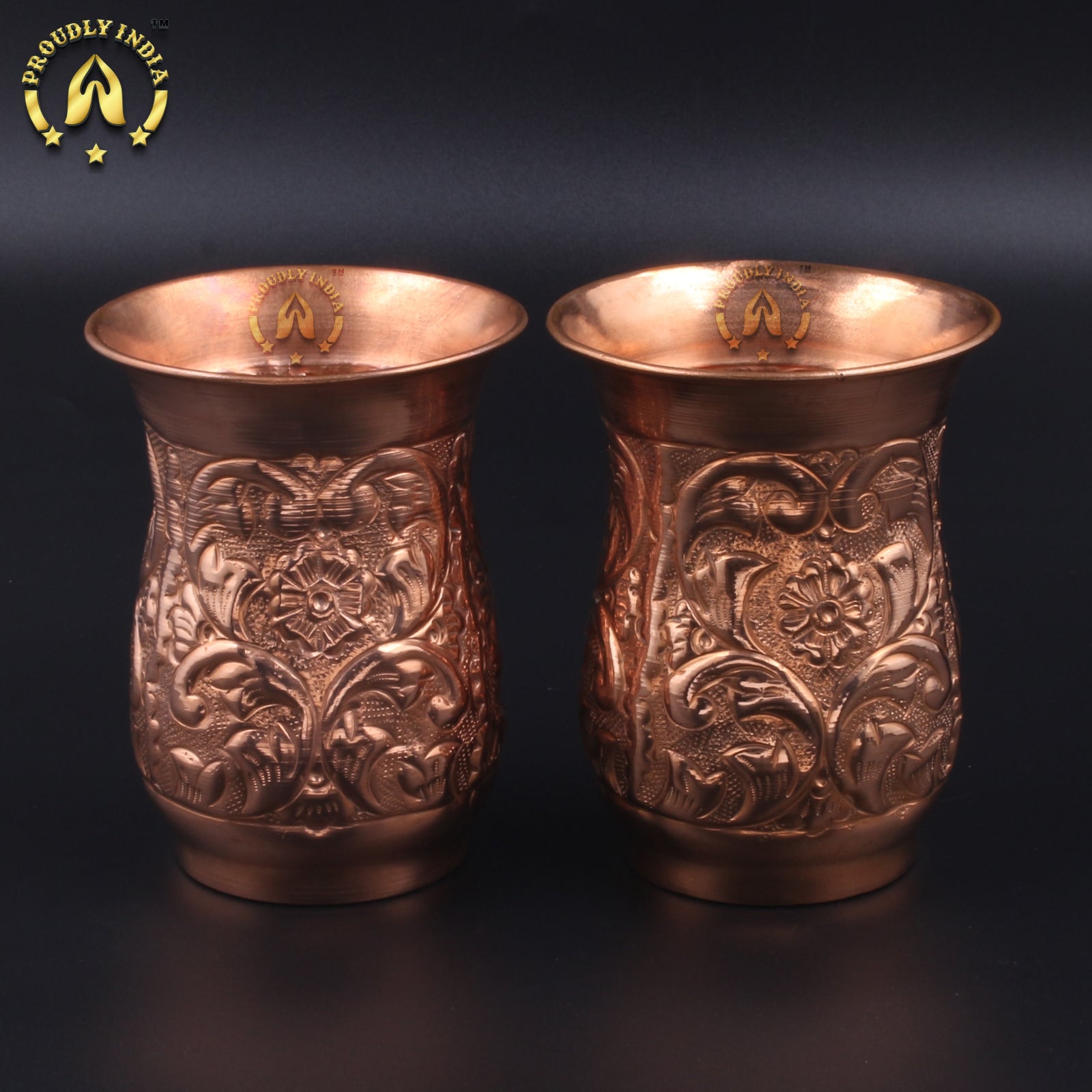Set Of 2 Royal Embossed Copper Tumbler 320ml