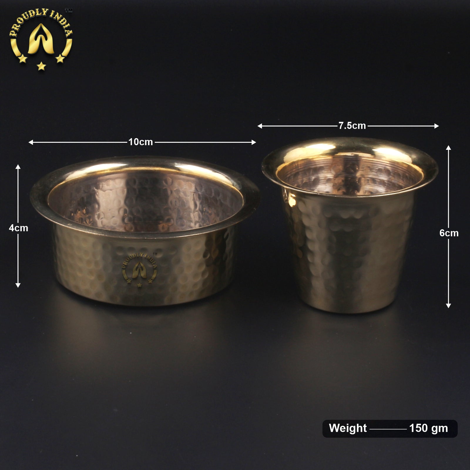 Set of 2 Brass Hammered Coffee Dabara