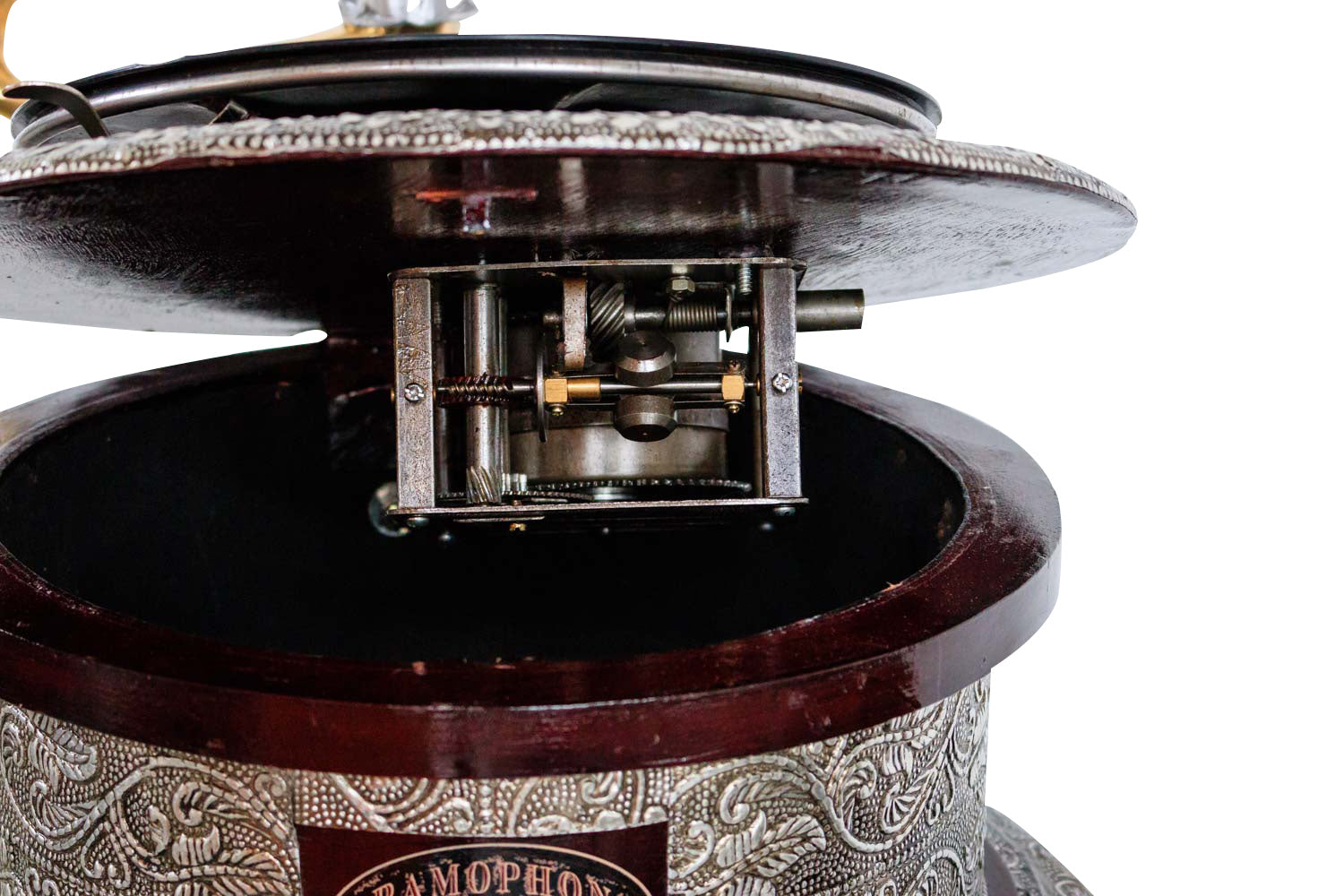 Silver Embossed Round Gramophone with Antique Textured Horn