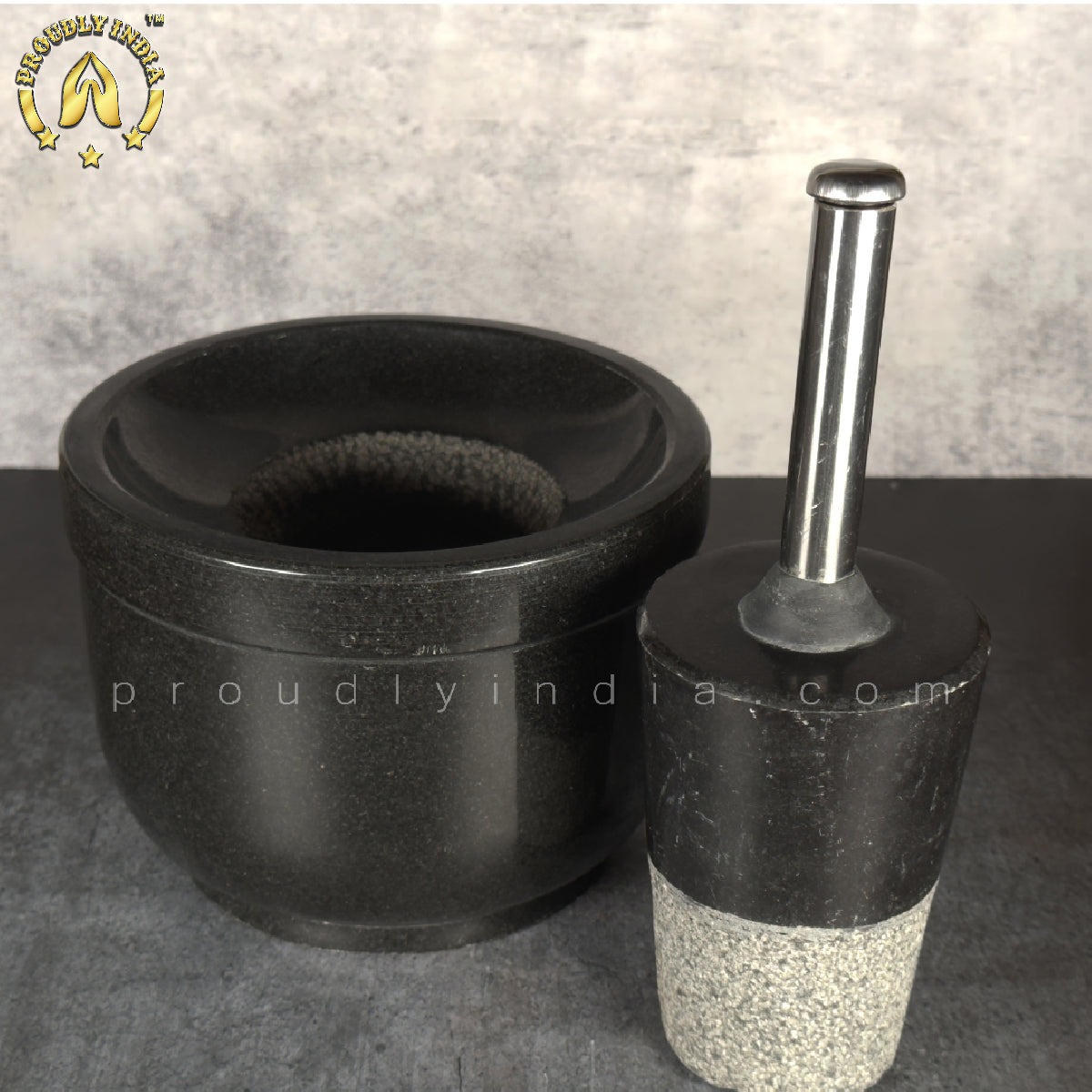 8 Inch Black Granite Aatukal | Manual Hand Grinder | Molcajete