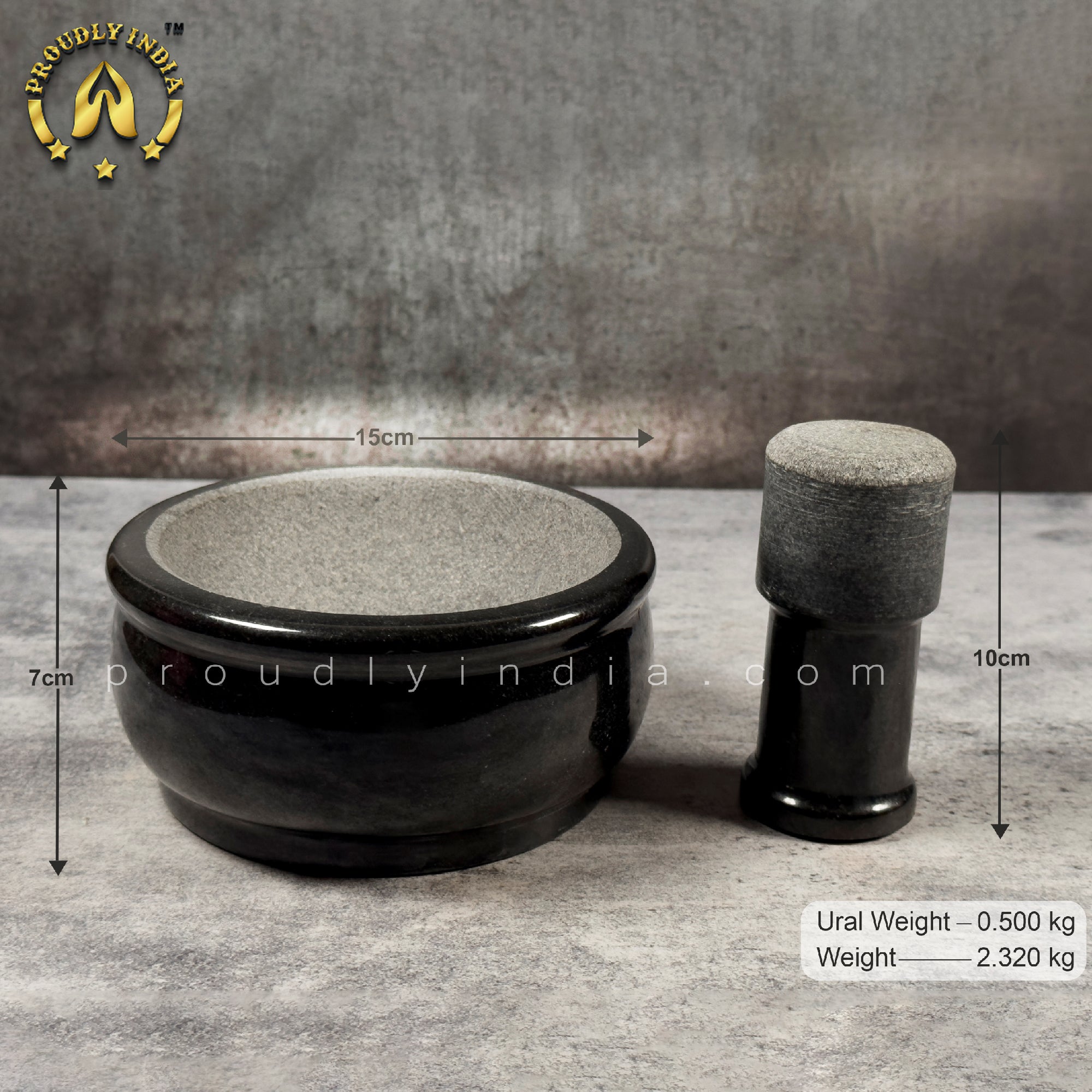 Black Deep Bowl Granite Motor and Pestle
